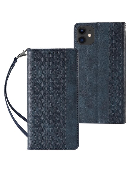 Magnet Strap Case dėklas, skirtas iPhone 13 piniginės dėklui + mini mėlynas pakabukas su dirželiu
