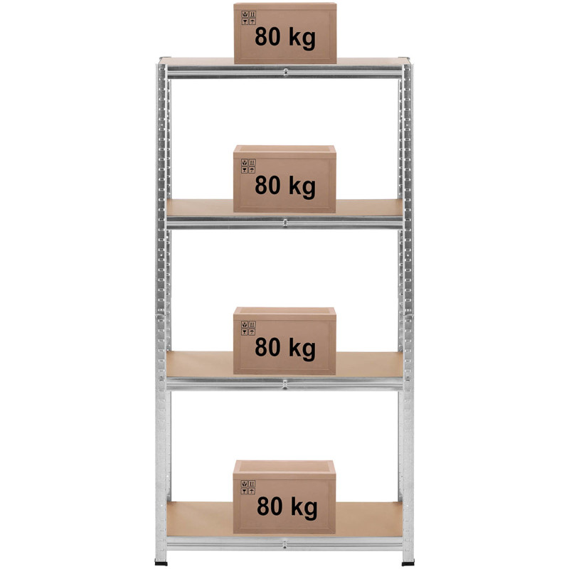 Metalinė laikymo lentyna su 4 lentynomis 320 kg 80 x 40 x 160 cm pilka