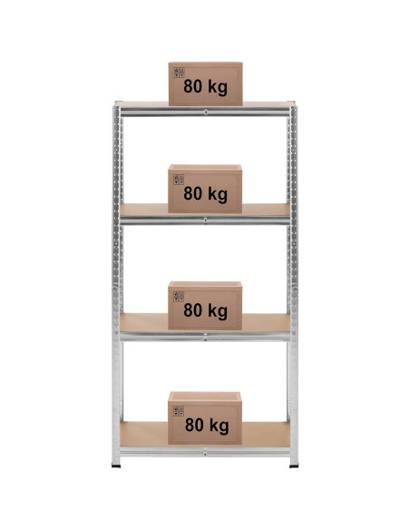 Metalinė laikymo lentyna su 4 lentynomis 320 kg 80 x 40 x 160 cm pilka