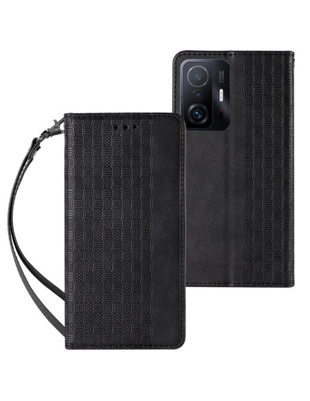 Magnetinio dirželio dėklas, skirtas Samsung Galaxy A12 5G piniginės dangtelis + juodas mini pakabukas su dirželiu