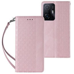 Magnetinio dirželio dėklas, skirtas Samsung Galaxy A12 5G padengti pinigine + mini pakabukas, rožinis