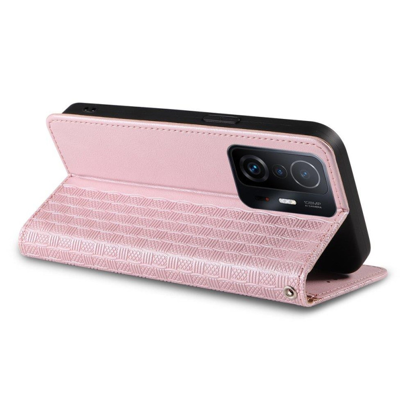 Magnetinio dirželio dėklas, skirtas Samsung Galaxy A12 5G padengti pinigine + mini pakabukas, rožinis