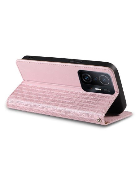 Magnetinio dirželio dėklas, skirtas Samsung Galaxy A12 5G padengti pinigine + mini pakabukas, rožinis Magnetinio dirželio dėklas, skirtas Samsung Galaxy A12 5G padengti pinigine + mini pakabukas, rožinis