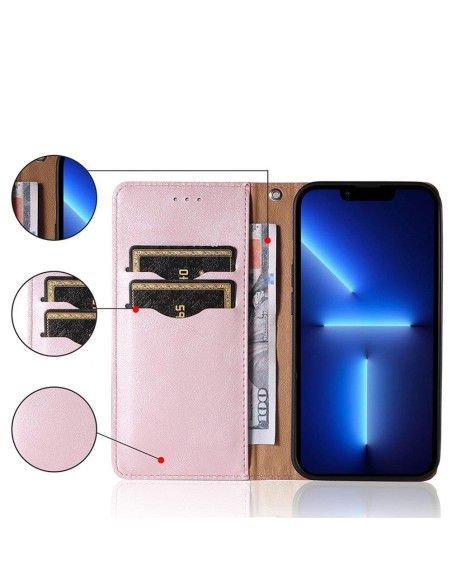 Magnetinio dirželio dėklas, skirtas Samsung Galaxy A12 5G padengti pinigine + mini pakabukas, rožinis Magnetinio dirželio dėklas, skirtas Samsung Galaxy A12 5G padengti pinigine + mini pakabukas, rožinis