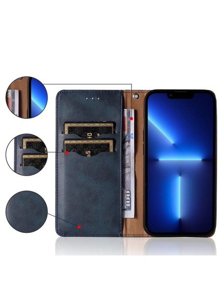 Magnetinio dirželio dėklas, skirtas Samsung Galaxy A13 5G piniginės dangtelis + mini pakabukas, mėlynas