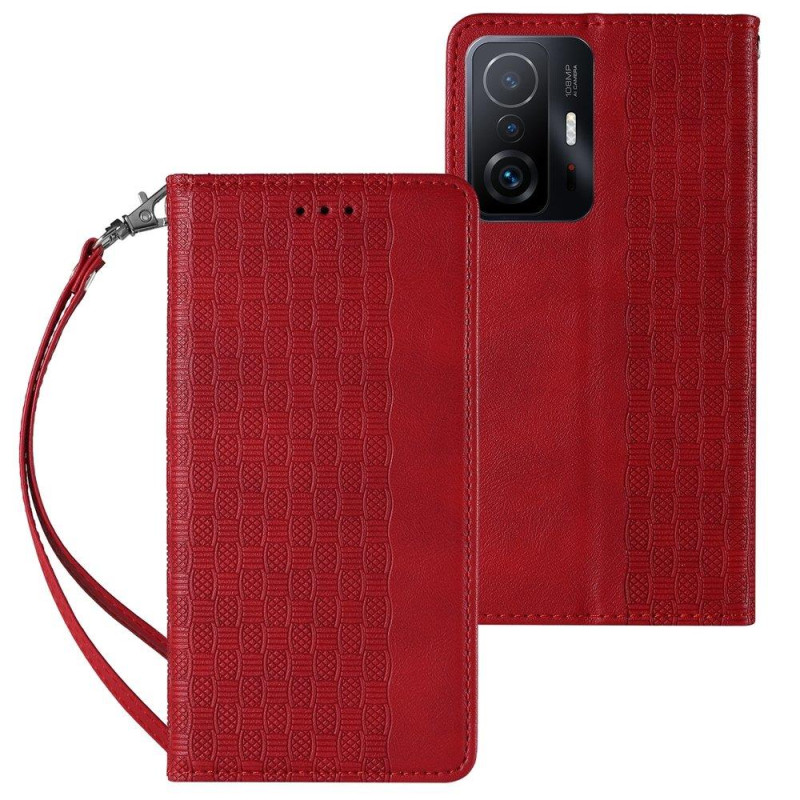 Magnetinio dirželio dėklas, skirtas „Xiaomi Redmi Note 11 Pro Cover“ piniginei + mini pakabukas raudonai
