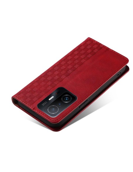 Magnetinio dirželio dėklas, skirtas „Xiaomi Redmi Note 11 Pro Cover“ piniginei + mini pakabukas raudonai