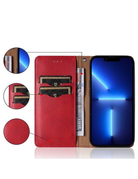 Magnetinio dirželio dėklas, skirtas „Xiaomi Redmi Note 11 Pro Cover“ piniginei + mini pakabukas raudonai