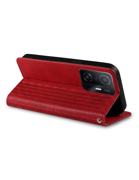 Magnetinio dirželio dėklas, skirtas „Xiaomi Redmi Note 11 Pro Cover“ piniginei + mini pakabukas raudonai