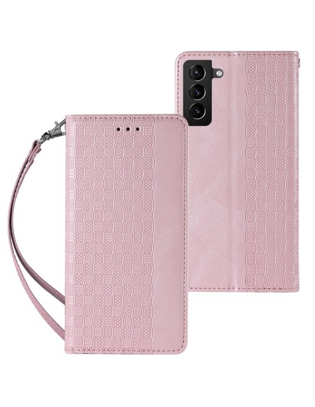Magnetinio dirželio dėklas, skirtas Samsung Galaxy S22 Ultra piniginės užvalkalui + mini rožinis pakabukas Magnetinio dirželio dėklas, skirtas Samsung Galaxy S22 Ultra piniginės užvalkalui + mini rožinis pakabukas