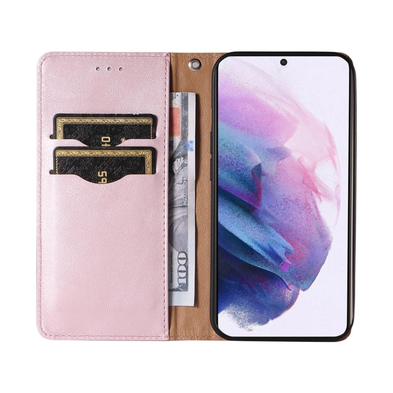 Magnetinio dirželio dėklas, skirtas Samsung Galaxy S22 Ultra piniginės užvalkalui + mini rožinis pakabukas