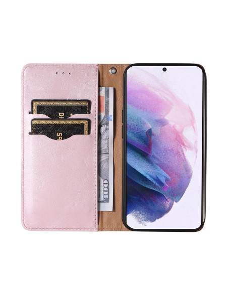 Magnetinio dirželio dėklas, skirtas Samsung Galaxy S22 Ultra piniginės užvalkalui + mini rožinis pakabukas Magnetinio dirželio dėklas, skirtas Samsung Galaxy S22 Ultra piniginės užvalkalui + mini rožinis pakabukas
