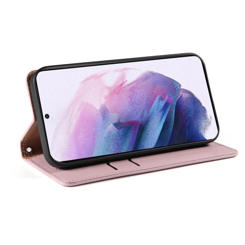 Magnetinio dirželio dėklas, skirtas Samsung Galaxy S22 Ultra piniginės užvalkalui + mini rožinis pakabukas