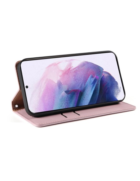Magnetinio dirželio dėklas, skirtas Samsung Galaxy S22 Ultra piniginės užvalkalui + mini rožinis pakabukas Magnetinio dirželio dėklas, skirtas Samsung Galaxy S22 Ultra piniginės užvalkalui + mini rožinis pakabukas