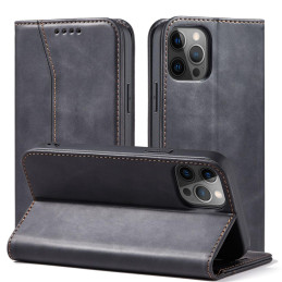 Magnet Fancy Case dėklas skirtas iPhone 12 Pro, dangtelis, kortelių piniginė, kortelių stovas, juodas