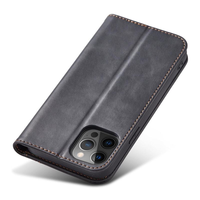 Magnet Fancy Case dėklas skirtas iPhone 12 Pro, dangtelis, kortelių piniginė, kortelių stovas, juodas