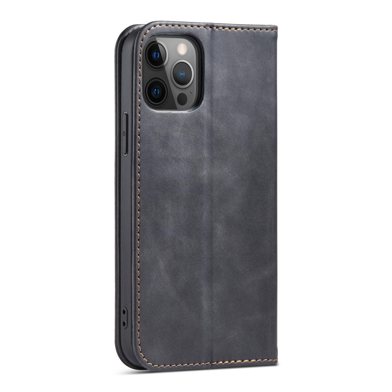 Magnet Fancy Case dėklas skirtas iPhone 12 Pro, dangtelis, kortelių piniginė, kortelių stovas, juodas