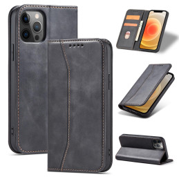 Magnet Fancy Case dėklas skirtas iPhone 12 Pro, dangtelis, kortelių piniginė, kortelių stovas, juodas