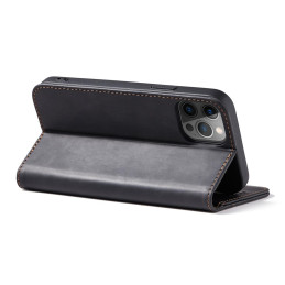 Magnet Fancy Case dėklas skirtas iPhone 12 Pro, dangtelis, kortelių piniginė, kortelių stovas, juodas