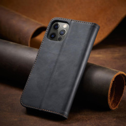 Magnet Fancy Case dėklas skirtas iPhone 12 Pro, dangtelis, kortelių piniginė, kortelių stovas, juodas