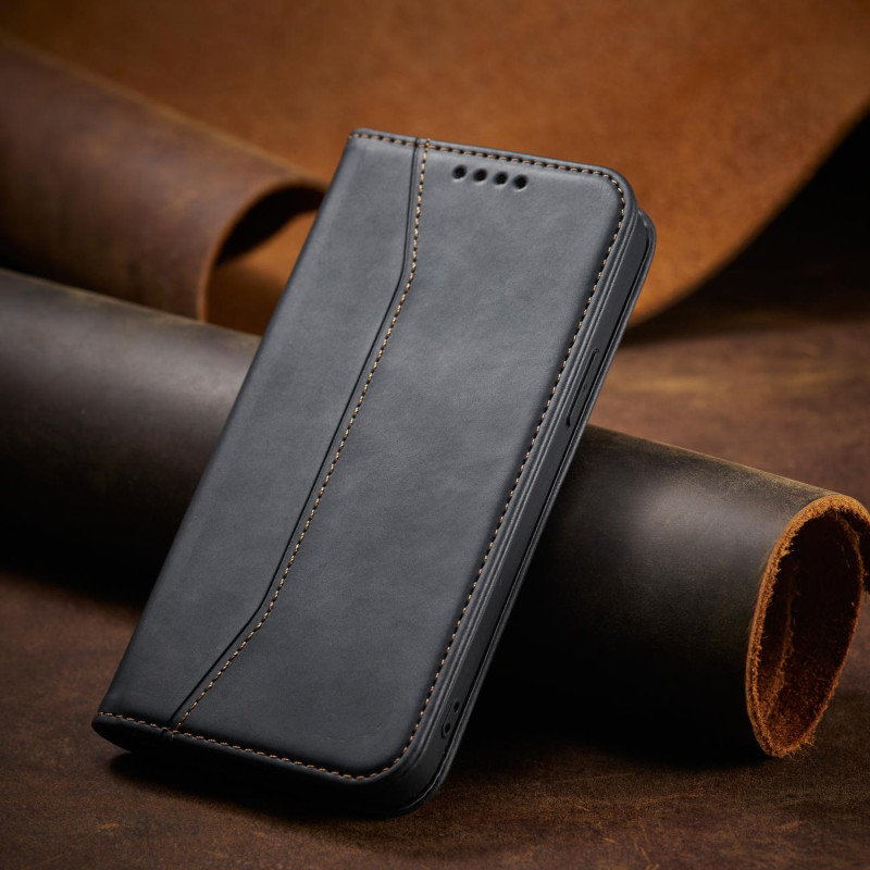 Magnet Fancy Case dėklas skirtas iPhone 12 Pro, dangtelis, kortelių piniginė, kortelių stovas, juodas