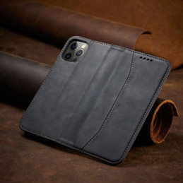 Magnet Fancy Case dėklas skirtas iPhone 12 Pro, dangtelis, kortelių piniginė, kortelių stovas, juodas