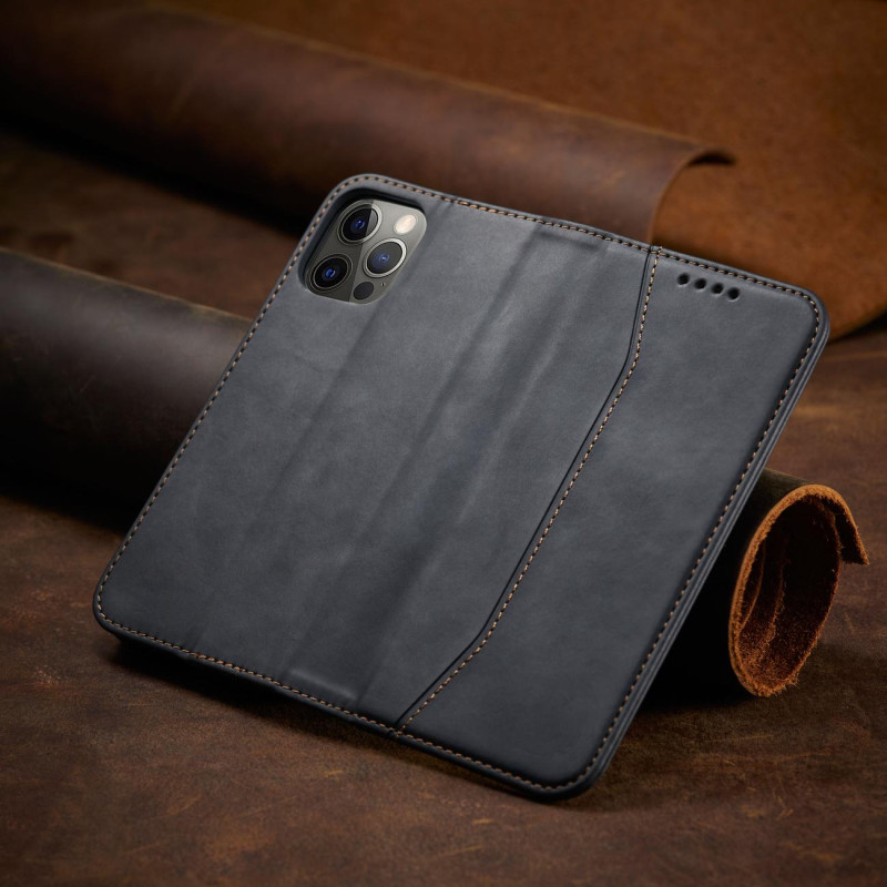 Magnet Fancy Case dėklas skirtas iPhone 12 Pro, dangtelis, kortelių piniginė, kortelių stovas, juodas