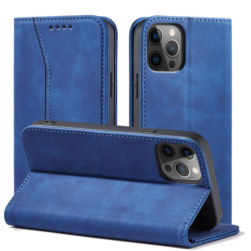 Magnet Fancy Case dėklas skirtas iPhone 12 Pro, dangtelis, kortelių piniginė, kortelių stovas, mėlynas