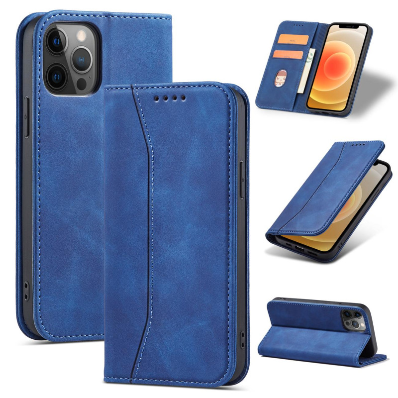 Magnet Fancy Case dėklas skirtas iPhone 12 Pro, dangtelis, kortelių piniginė, kortelių stovas, mėlynas