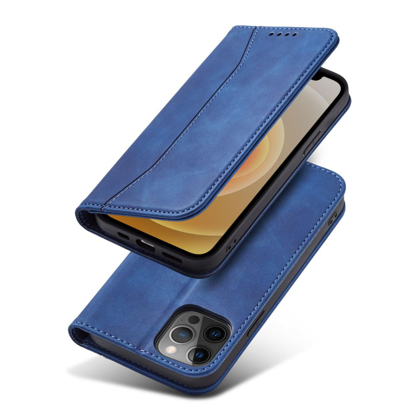 Magnet Fancy Case dėklas skirtas iPhone 12 Pro, dangtelis, kortelių piniginė, kortelių stovas, mėlynas