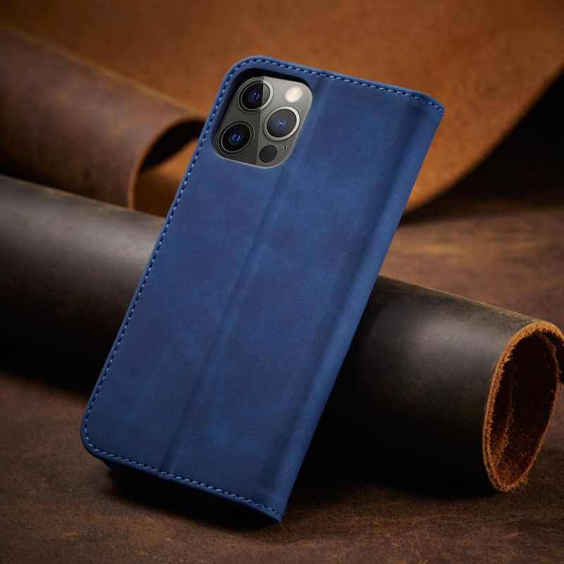 Magnet Fancy Case dėklas skirtas iPhone 12 Pro, dangtelis, kortelių piniginė, kortelių stovas, mėlynas