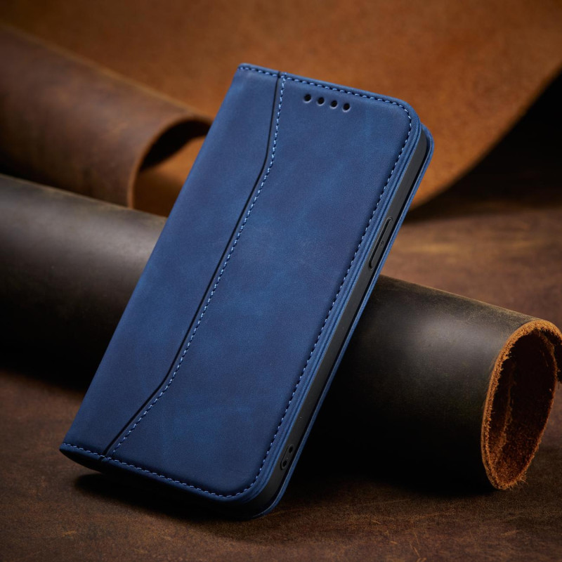 Magnet Fancy Case dėklas skirtas iPhone 12 Pro, dangtelis, kortelių piniginė, kortelių stovas, mėlynas