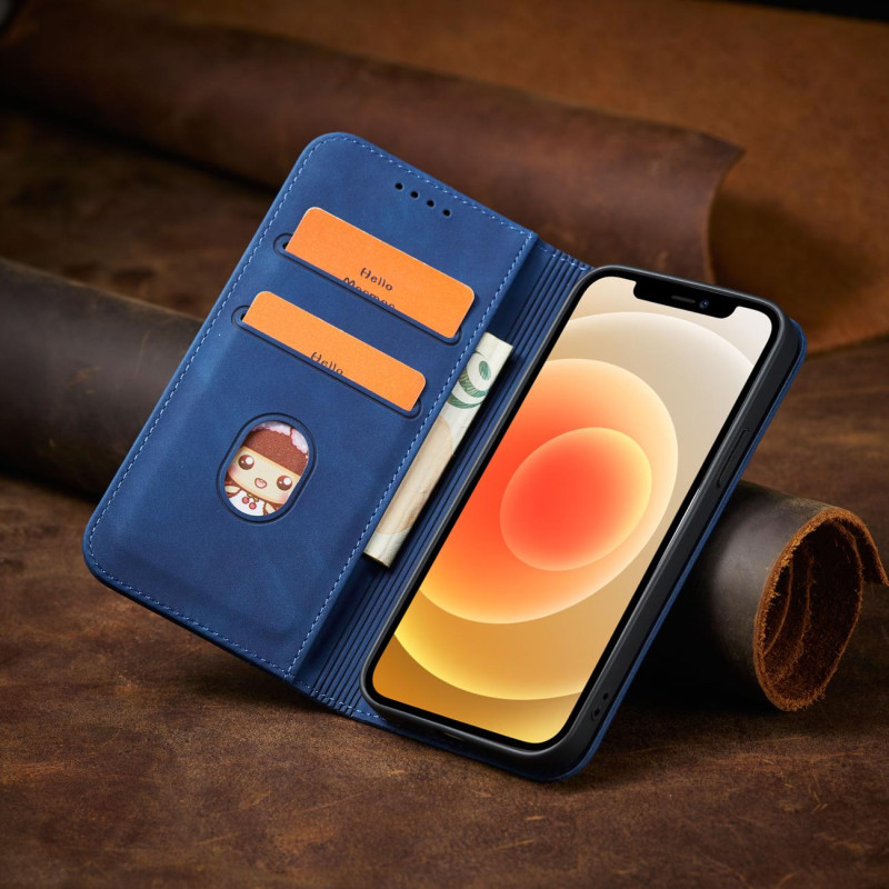 Magnet Fancy Case dėklas skirtas iPhone 12 Pro, dangtelis, kortelių piniginė, kortelių stovas, mėlynas