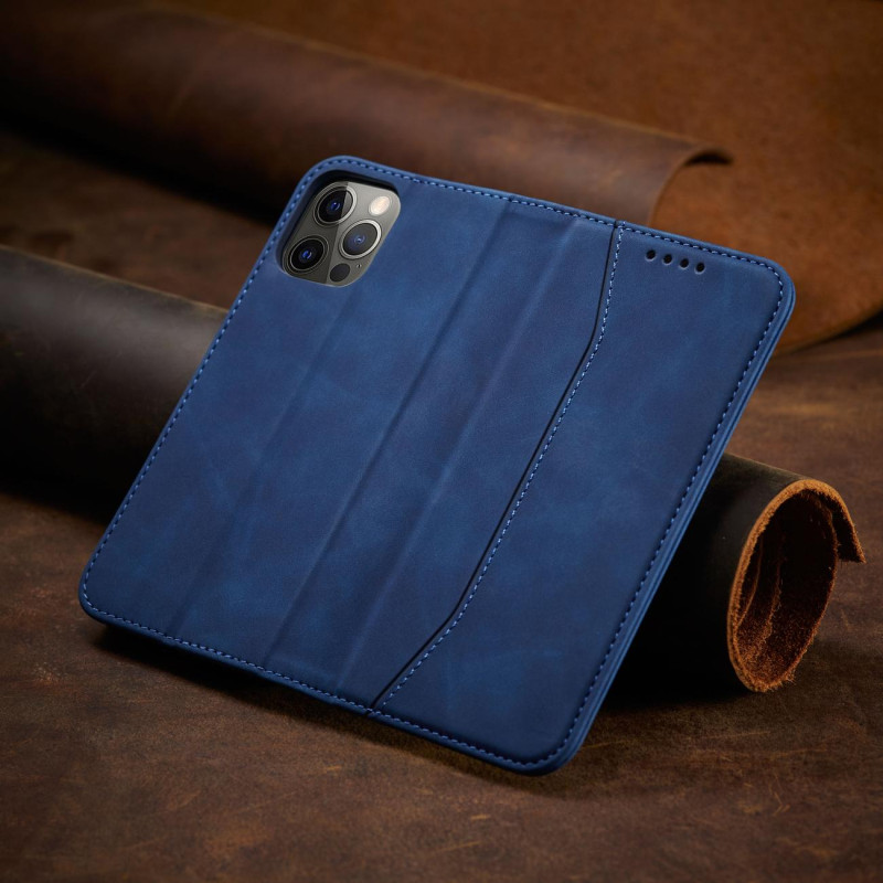Magnet Fancy Case dėklas skirtas iPhone 12 Pro, dangtelis, kortelių piniginė, kortelių stovas, mėlynas