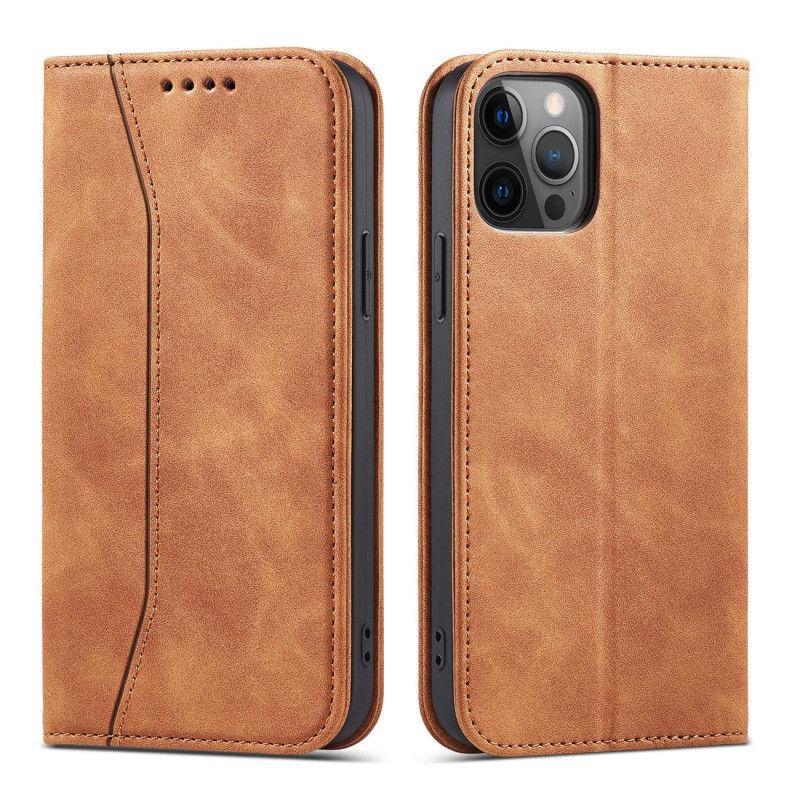 Magnet Fancy Case dėklas skirtas iPhone 12 Pro, dangtelis, kortelių piniginė, kortelių stovas, ruda