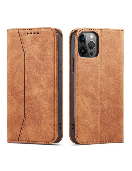 Magnet Fancy Case dėklas skirtas iPhone 12 Pro, dangtelis, kortelių piniginė, kortelių stovas, ruda Magnet Fancy Case dėklas skirtas iPhone 12 Pro, dangtelis, kortelių piniginė, kortelių stovas, ruda