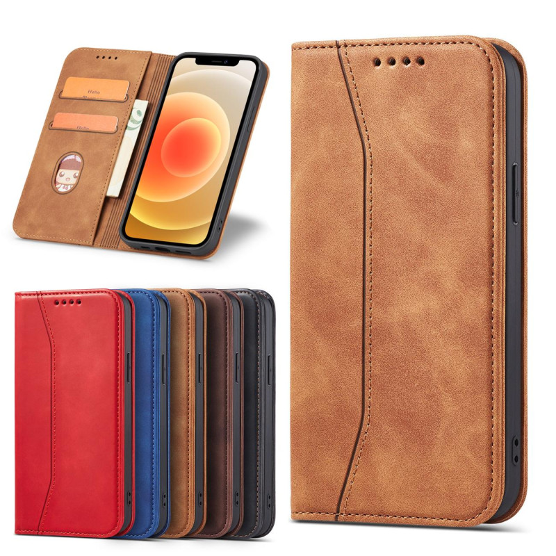 Magnet Fancy Case dėklas skirtas iPhone 12 Pro, dangtelis, kortelių piniginė, kortelių stovas, ruda