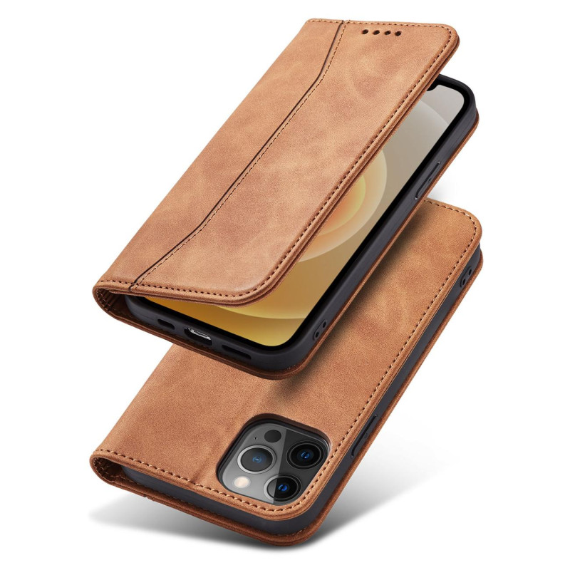 Magnet Fancy Case dėklas skirtas iPhone 12 Pro, dangtelis, kortelių piniginė, kortelių stovas, ruda