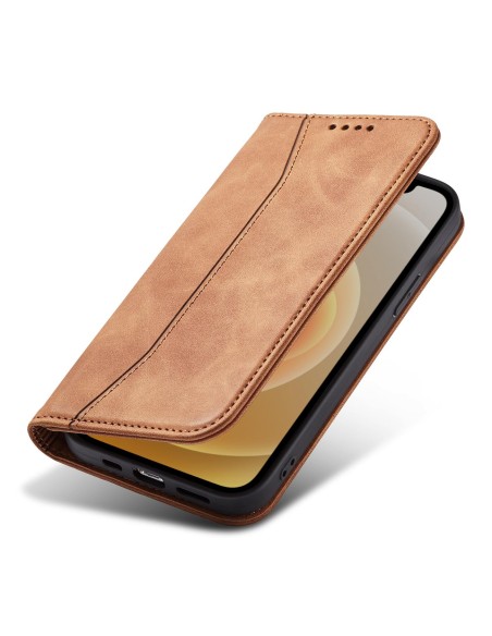 Magnet Fancy Case dėklas skirtas iPhone 12 Pro, dangtelis, kortelių piniginė, kortelių stovas, ruda Magnet Fancy Case dėklas skirtas iPhone 12 Pro, dangtelis, kortelių piniginė, kortelių stovas, ruda