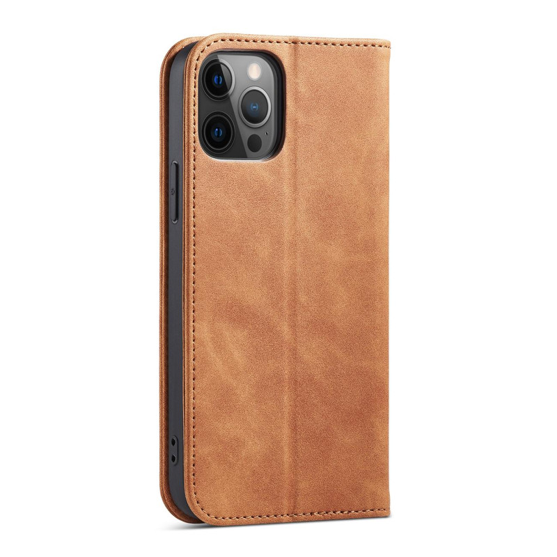 Magnet Fancy Case dėklas skirtas iPhone 12 Pro, dangtelis, kortelių piniginė, kortelių stovas, ruda