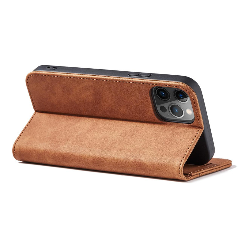 Magnet Fancy Case dėklas skirtas iPhone 12 Pro, dangtelis, kortelių piniginė, kortelių stovas, ruda