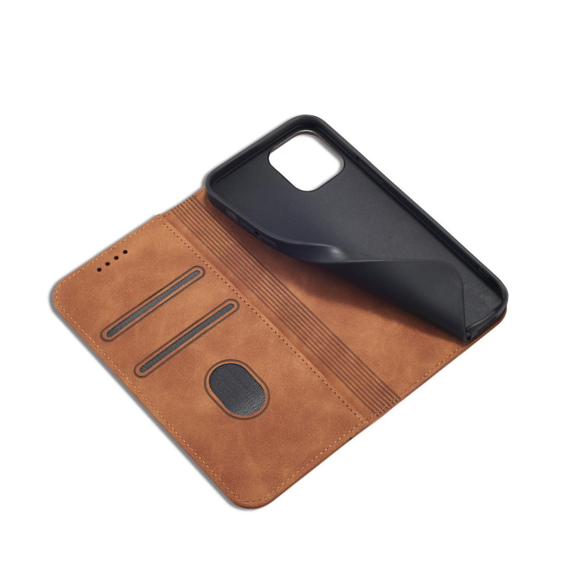 Magnet Fancy Case dėklas skirtas iPhone 12 Pro, dangtelis, kortelių piniginė, kortelių stovas, ruda