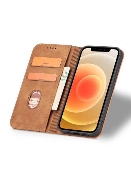 Magnet Fancy Case dėklas skirtas iPhone 12 Pro, dangtelis, kortelių piniginė, kortelių stovas, ruda Magnet Fancy Case dėklas skirtas iPhone 12 Pro, dangtelis, kortelių piniginė, kortelių stovas, ruda