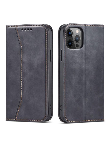Magnet Fancy Case dėklas skirtas iPhone 12 Pro Max, dangtelis, kortelių piniginė, kortelių stovas, juodas