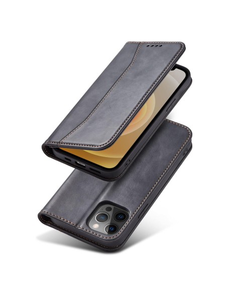 Magnet Fancy Case dėklas skirtas iPhone 12 Pro Max, dangtelis, kortelių piniginė, kortelių stovas, juodas