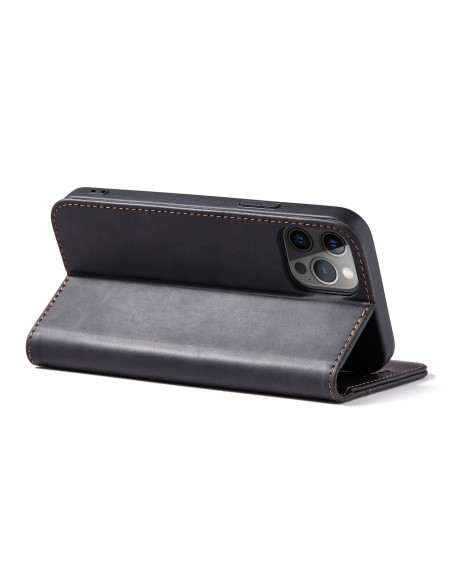 Magnet Fancy Case dėklas skirtas iPhone 12 Pro Max, dangtelis, kortelių piniginė, kortelių stovas, juodas