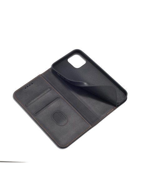 Magnet Fancy Case dėklas skirtas iPhone 12 Pro Max, dangtelis, kortelių piniginė, kortelių stovas, juodas