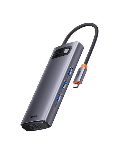 Metal Gleam serijos HUB 6in1 prijungimo stotelė USB-C HDMI 3xUSB 3.2 Power Delivery VGA pilka Metal Gleam serijos HUB 6in1 prijungimo stotelė USB-C HDMI 3xUSB 3.2 Power Delivery VGA pilka