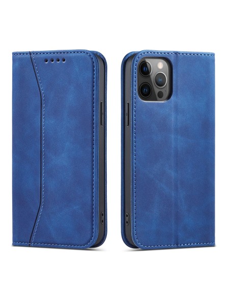 Magnet Fancy Case dėklas skirtas iPhone 12 Pro Max, dangtelis, kortelių piniginė, kortelių stovas, mėlynas