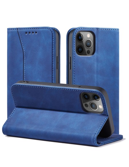 Magnet Fancy Case dėklas skirtas iPhone 12 Pro Max, dangtelis, kortelių piniginė, kortelių stovas, mėlynas